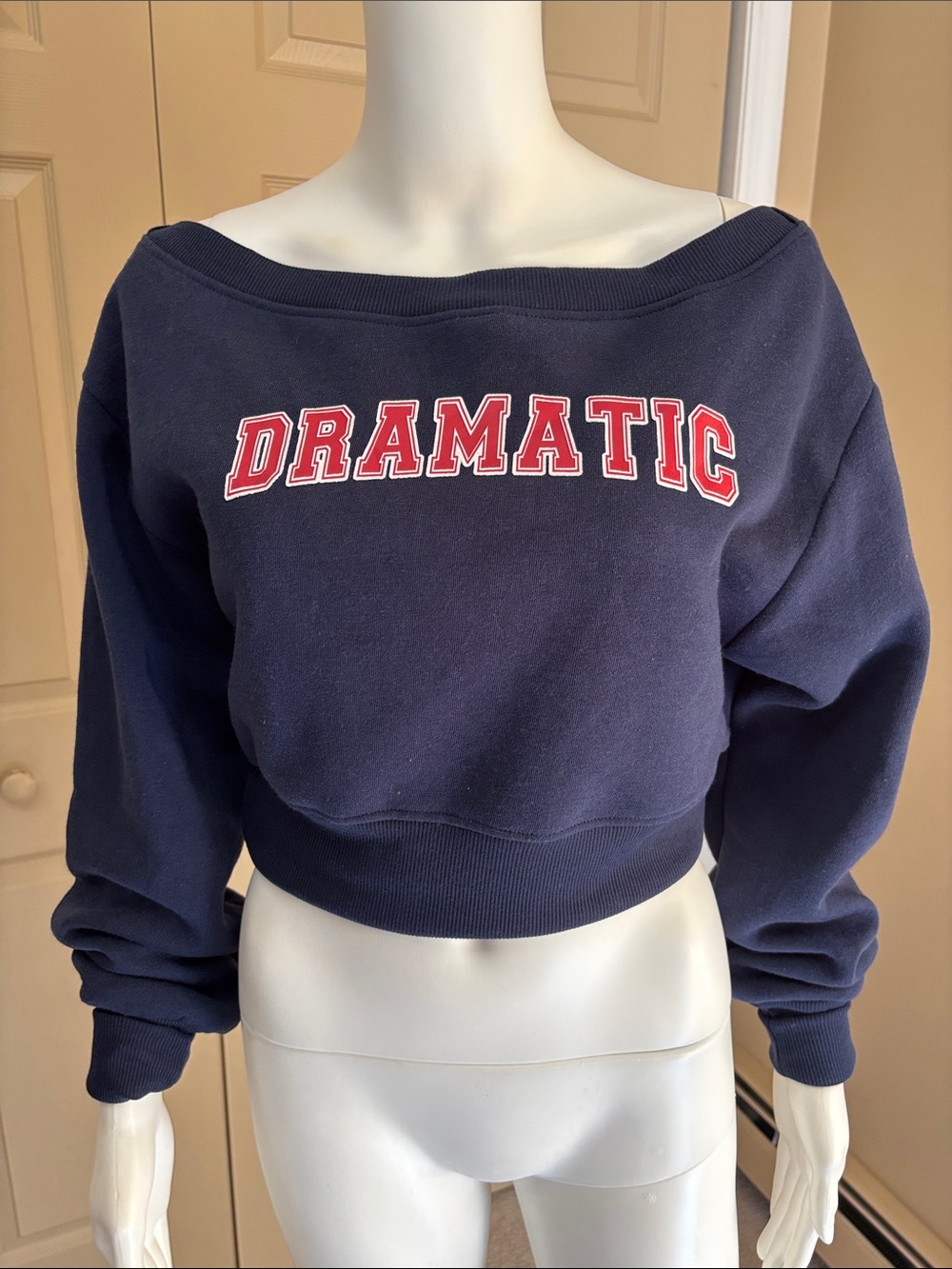NWT REFUGE boatneck “DRAMATIC” crop sweatshirt